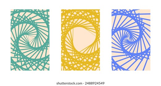 Background set Groovy hippie 70s. Geometry Line pattern. Swirly Line vector background texture, trendy retro psychedelic style. Y2k aesthetic background.