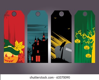 background with set of halloween concept tag
