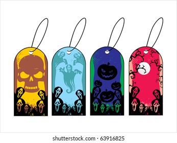background with set of halloween tag, vector illustration