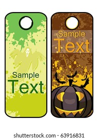 background with set of halloween tag, vector illustration
