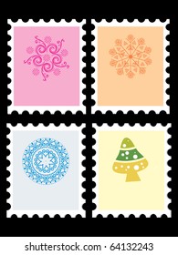 Hintergrund mit Satz fröhlicher Weihnachtsstempel, Vektorgrafik