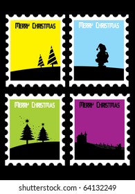 background with set of merry xmas stamp, vector illustration