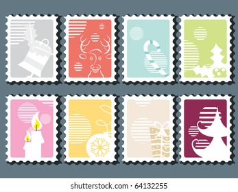 background with set of merry xmas stamp, vector illustration