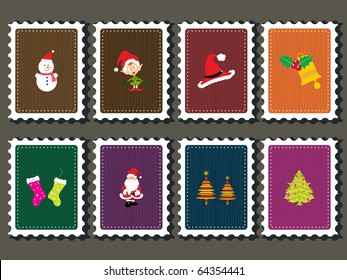 background with set of merry xmas stamp, vector illustration