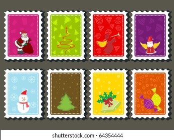 background with set of merry xmas stamp, vector illustration