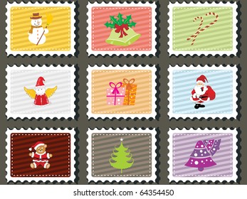 background with set of merry xmas stamp, vector illustration