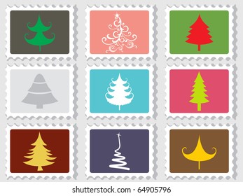 Hintergrund mit Satz fröhlicher Weihnachtsstempel, Vektorgrafik
