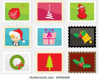 background with set of merry xmas stamp, vector illustration