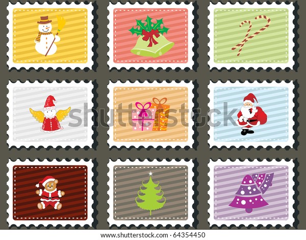 Background Set Merry Xmas Stamp Vector Stock Vector (Royalty Free) 64354450