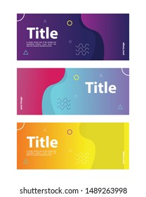 Background set of modern abstract vector web banners. Flat geometric shapes of different colors with outline in memphis design style. Template ready for use in web or print design.