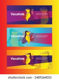 Background set of modern abstract vector web banners. Flat geometric shapes of different colors with outline in memphis design style. Template ready for use in web or print design.