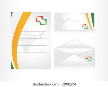 background with set of postal card, letterhead, envelop