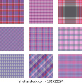 background set of purple, pink and gray plaid pattern, vector illustration 