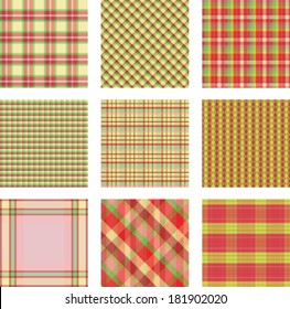 background set of red and green plaid pattern, vector illustration 
