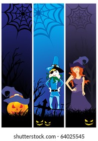 background with set of scary halloween banner