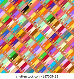 Background with set of sharp colored wooden pencils in a row side by side and below them. School supplies for drawing 