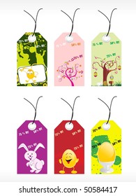 background with set of six easter day tags, vector illustration