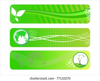 fondo con conjunto de tres cabeceras de color verde, ilustración vectorial