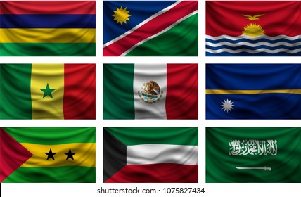 background set wave country flags with shadows