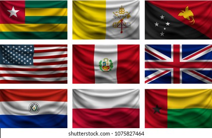 background set wave country flags with shadows