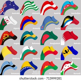 Background set with world wavy flags, vector illustration