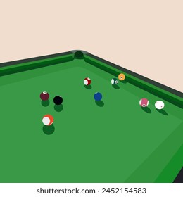 background of several billiard balls on a pool table