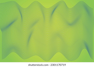 Background of several waves of blue lines on yellow and green gradient background, abstract background vector design. 