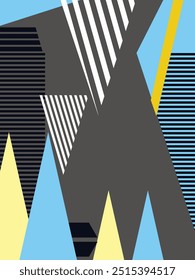 The background is a shaded triangular motif, colored with several bright colors.