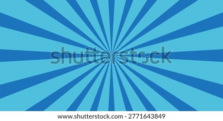 Background with shades of light blue and blue colors. Straight and circular stripes, pop art style, divergent rays.