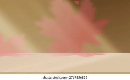 Background Shadow Autumn Texture Design With 3D Abstract Background Frame, Nature Table, Winter Light, Wall Interior Room And Template For Seasonal Product Display, Studio Mockup And Presentation.