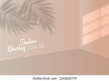 Background shadow overlay with window silhouette and palm leaves. Vector Illustration