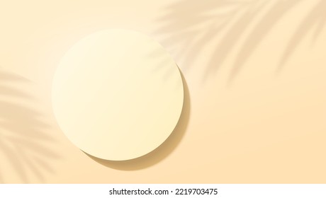 Background with shadow of palm leaves and podium. Scene for product display. Top down view. Vector illustration