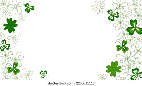 Background with shamrocks leaf and a copy space. Pattern for St. Patrick's Day with lineart clover leaves
