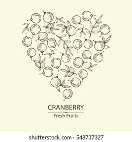 Background in the shape of a heart with cranberry . hand drawn.