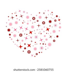 Background shape heart filled with confetti from stars white background. Valentine's Day concept. Vector holiday illustration.