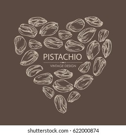 Background in the shape of a heart with pistachio. Hand drawn.