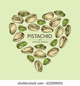 Background in the shape of a heart with pistachio. Hand drawn.