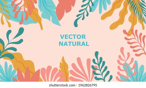 background with shapes and colored flowers and leaves