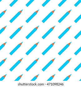 Background of sharp blue pencils school in a row side by side and one below the other on a white background