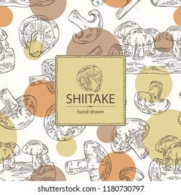 Background with shiitake: mushroom and a bit of shiitake. Mushroom. Vector hand drawn illustration