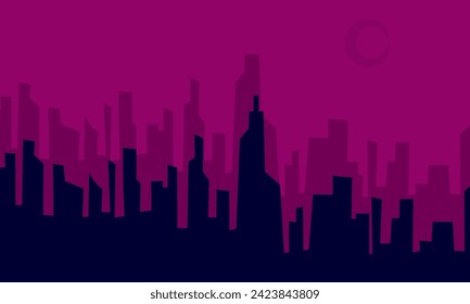 Background shilouette city, purple background.