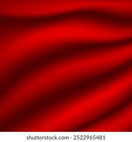 Background of shiny fabric with large folds of red color, horizontal curtain for the base of the structure, 3D effect. Use for designs, banners, screensavers, advertisements, templates, etc.