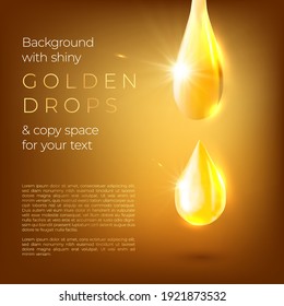 Background with shiny golden drops and copy space for your text - vector illustration