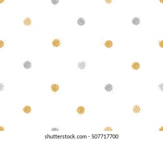 Background with shiny golden and silver glitter dots decoration. Seamless pattern. Great for christmas and birthday cards, celebration posters, wedding invitations. EPS10 vector illustration.
