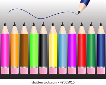 Background of shiny multicolored pencils with erasers