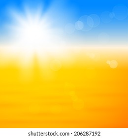 Background with shiny sun with flares over the sand