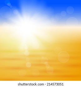 Background with shiny sun with flares over the autumn field