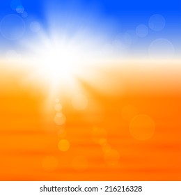 Background with shiny sun with flares over the autumn field