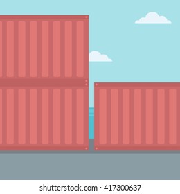 Fondo de los contenedores de transporte en puerto.