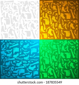 Background for shoes. Pattern with womens shoes on four color backgrounds.